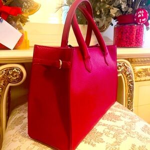 Red Structured Leather adL design Satchel .